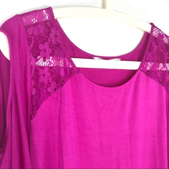 Bianca Nygard Cold Shoulder Raspberry Lace Top - Picture 4 of 8